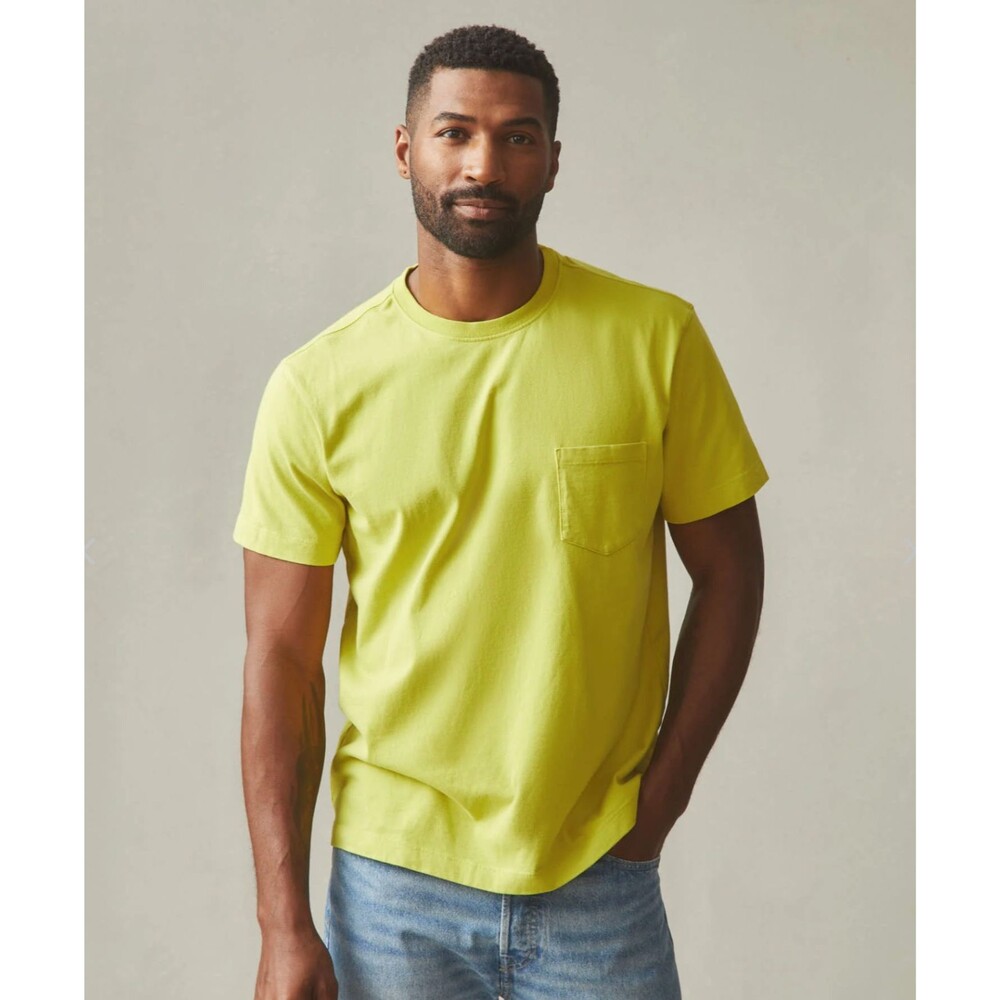 American Giant Pocket T-Shirt Mens XL Yellow Snake Eye Cotton Crew Neck Tee NEW